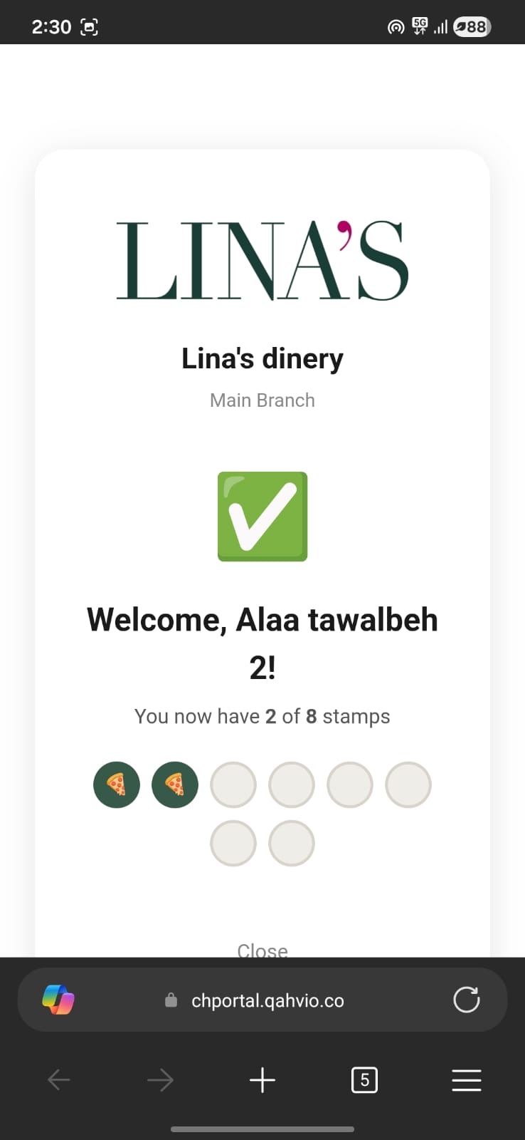 Customer sees their stamp count update instantly